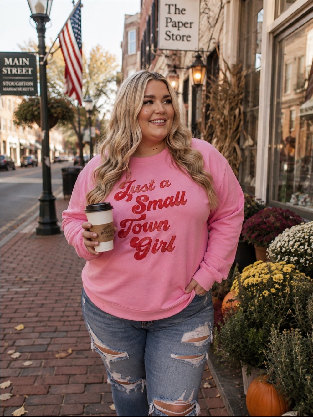 JUST A SMALL TOWN GIRL HOT PINK GRAPHIC SWEATSHIRT